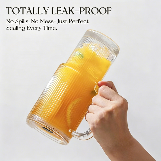 26oz Ribbed Glass Tumbler with Handle & Lid