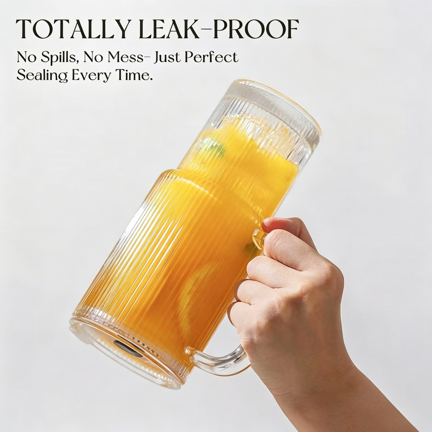 26oz Ribbed Glass Tumbler with Handle & Lid