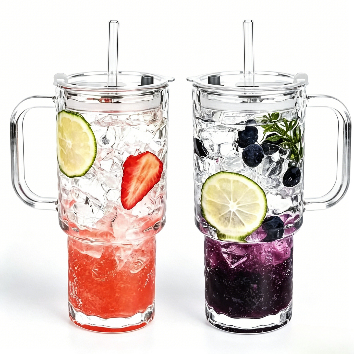 26oz Ribbed Glass Tumbler with Handle & Lid